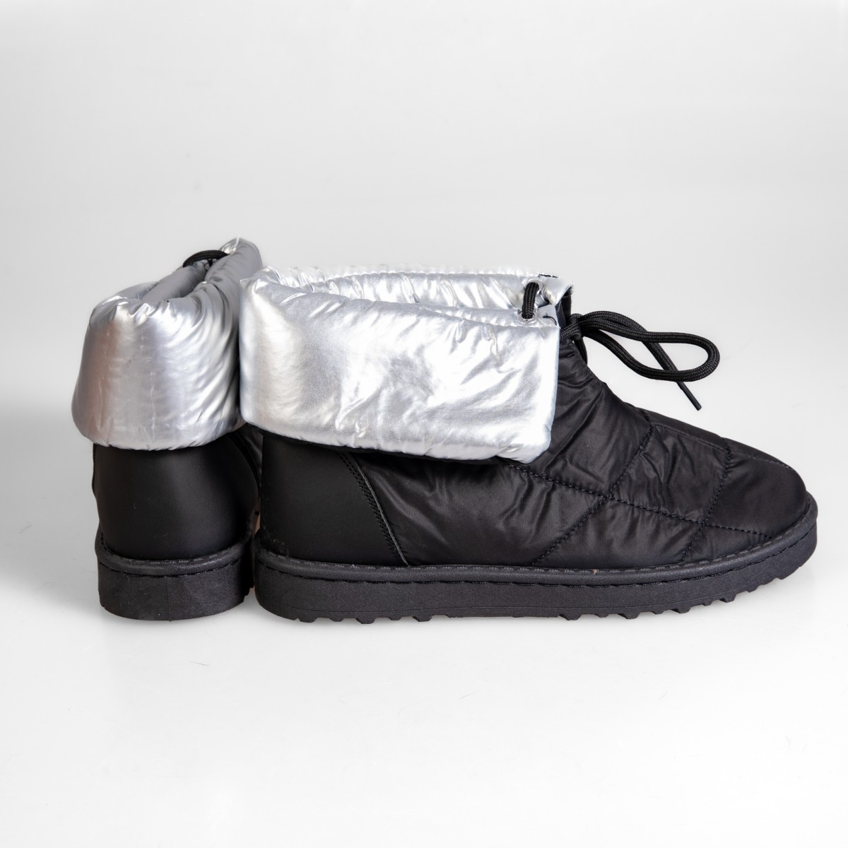 3025-1 Black/Silver Дамски ботуши тип апрески