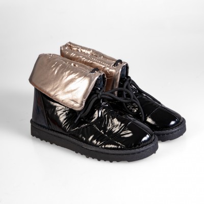 3025-3 Black/Gold Дамски ботуши тип апрески