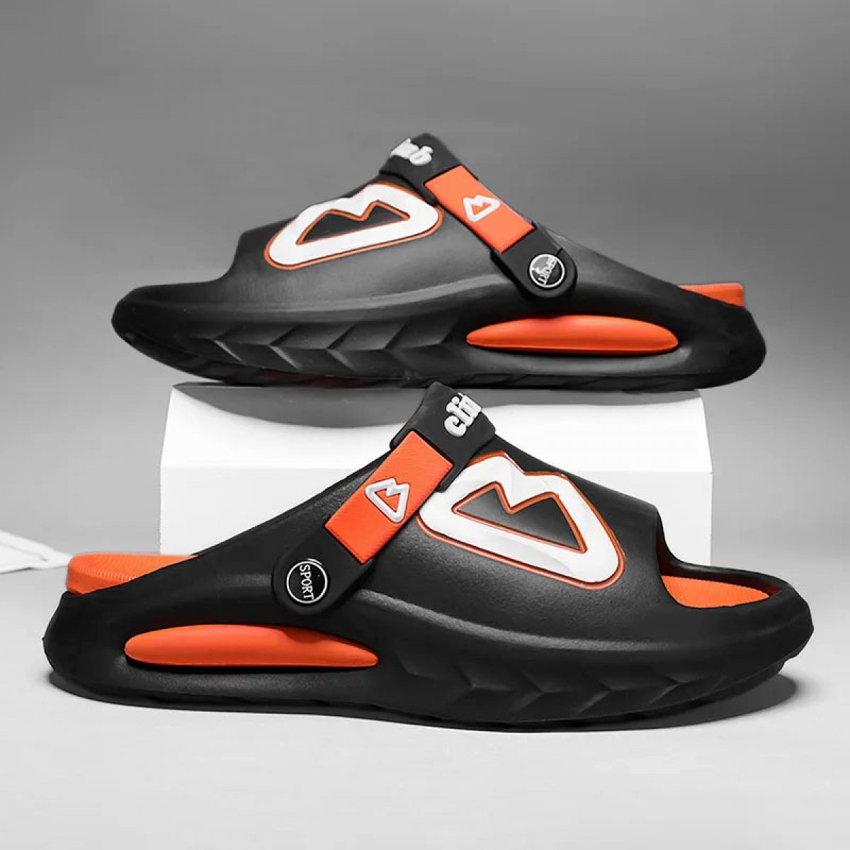 PT-3005 Black/Orange Мъжки чехли с каишка (тип сандали)